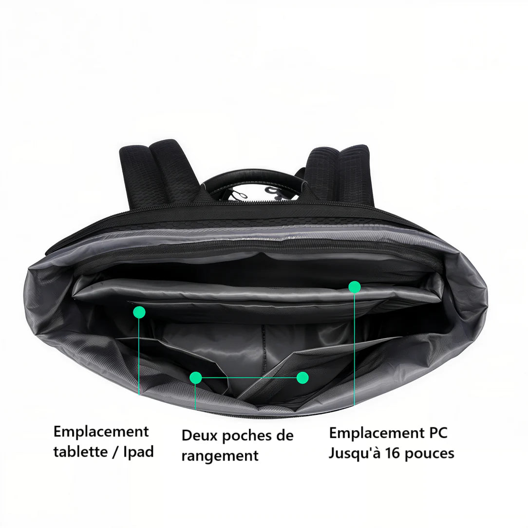 Sac à dos ordinateur homme tendance ouvert noir avec plusieurs compartiments JetTech