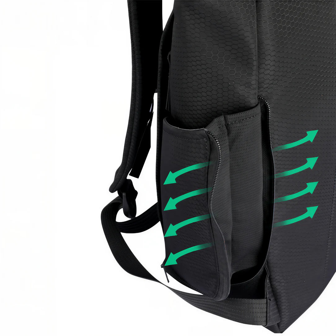 Sac à dos ordinateur homme tendance noir avec flèches d airflow vert pour ventilation