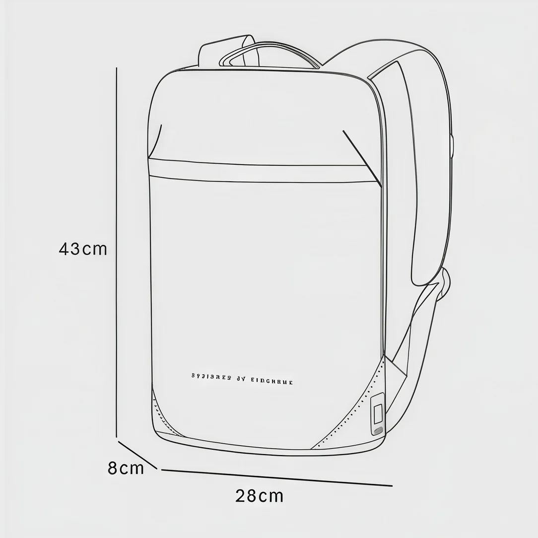 Dessin esquisse du sac à dos ordinateur ultra léger WorkLite avec dimensions