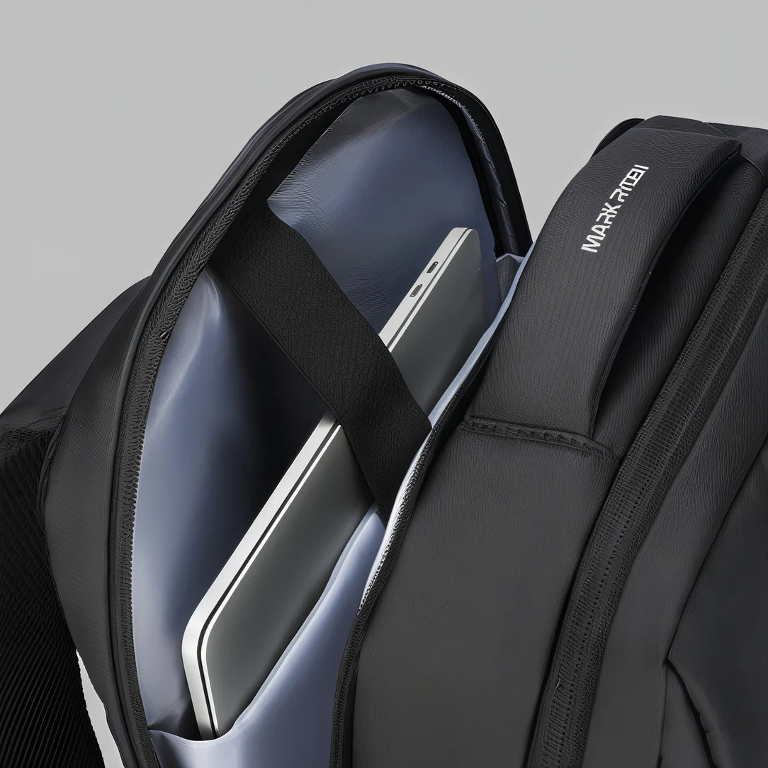 Sac à dos pc 15 pouces femme FifteenX ouvert avec ordinateur portable carbone