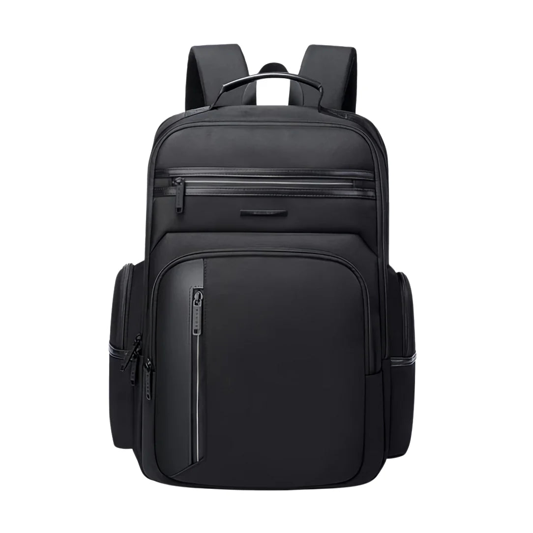 Sac à dos noir à compartiments multiples.