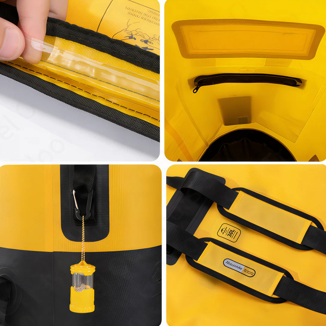 Sac à dos randonnée étanche IPX6 TPU jaune et noir pour aventure en plein air