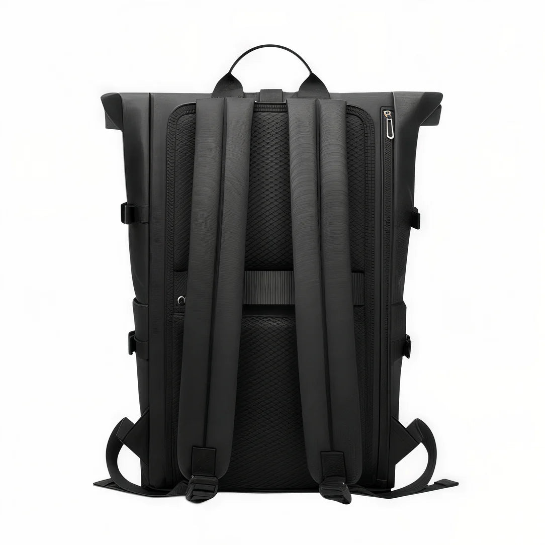 Sac à dos roll top urbain Néo en noir, design pratique et élégant pour le quotidien