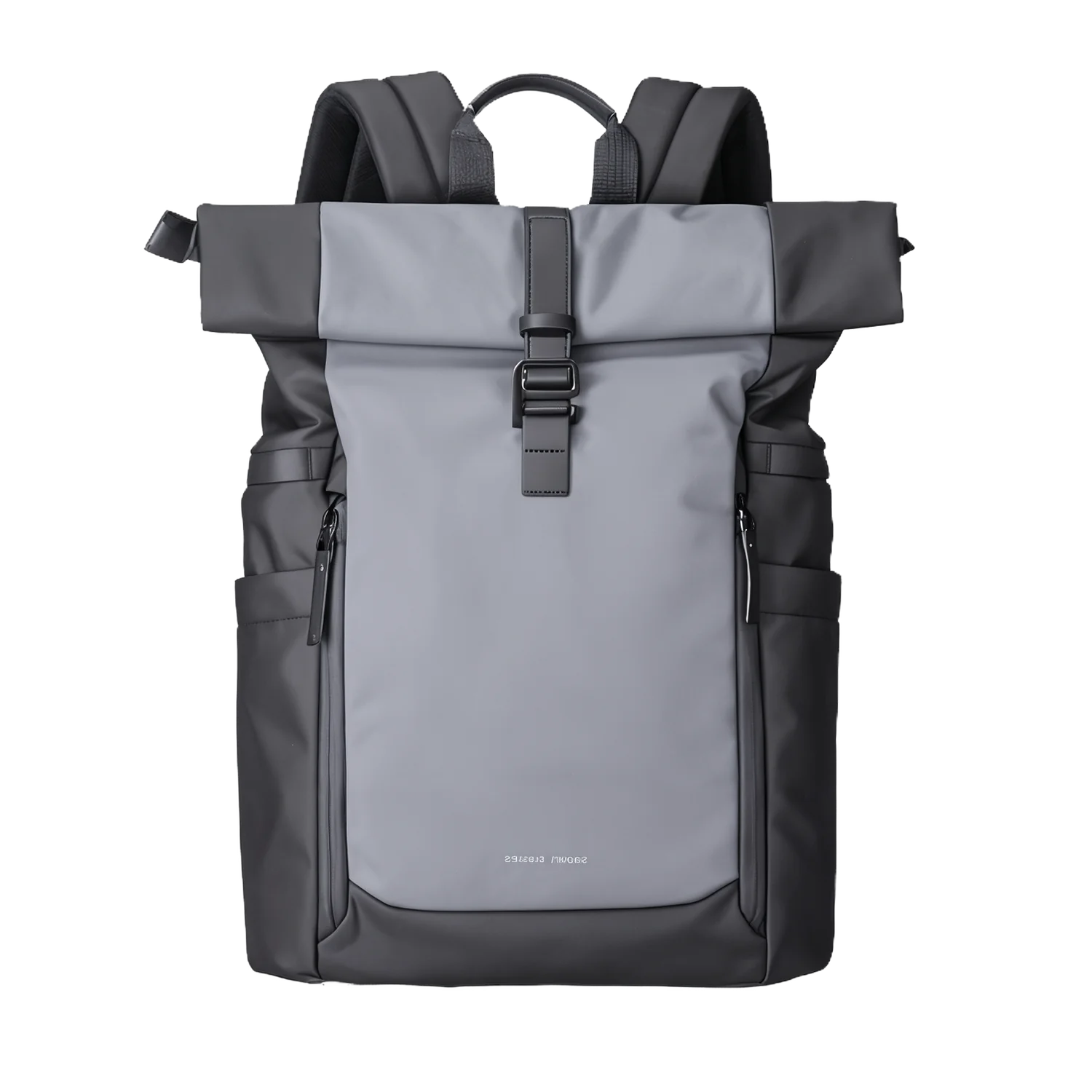 Sac à dos à roulettes gris et noir.