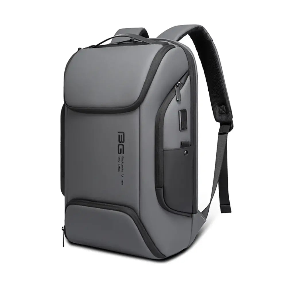 Sac à dos gris avec port USB.