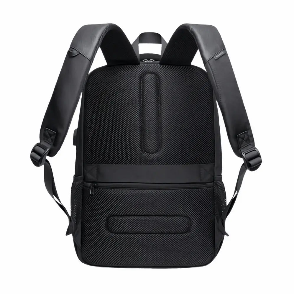Sac à dos noir avec bretelles rembourrées.