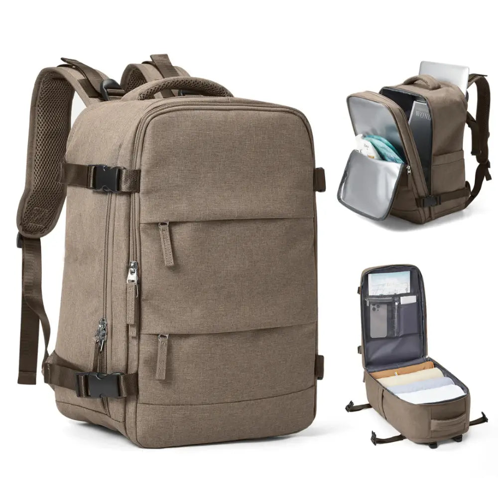 Sac à dos voyage cabine 40x25x20 couleur kaki avec plusieurs compartiments