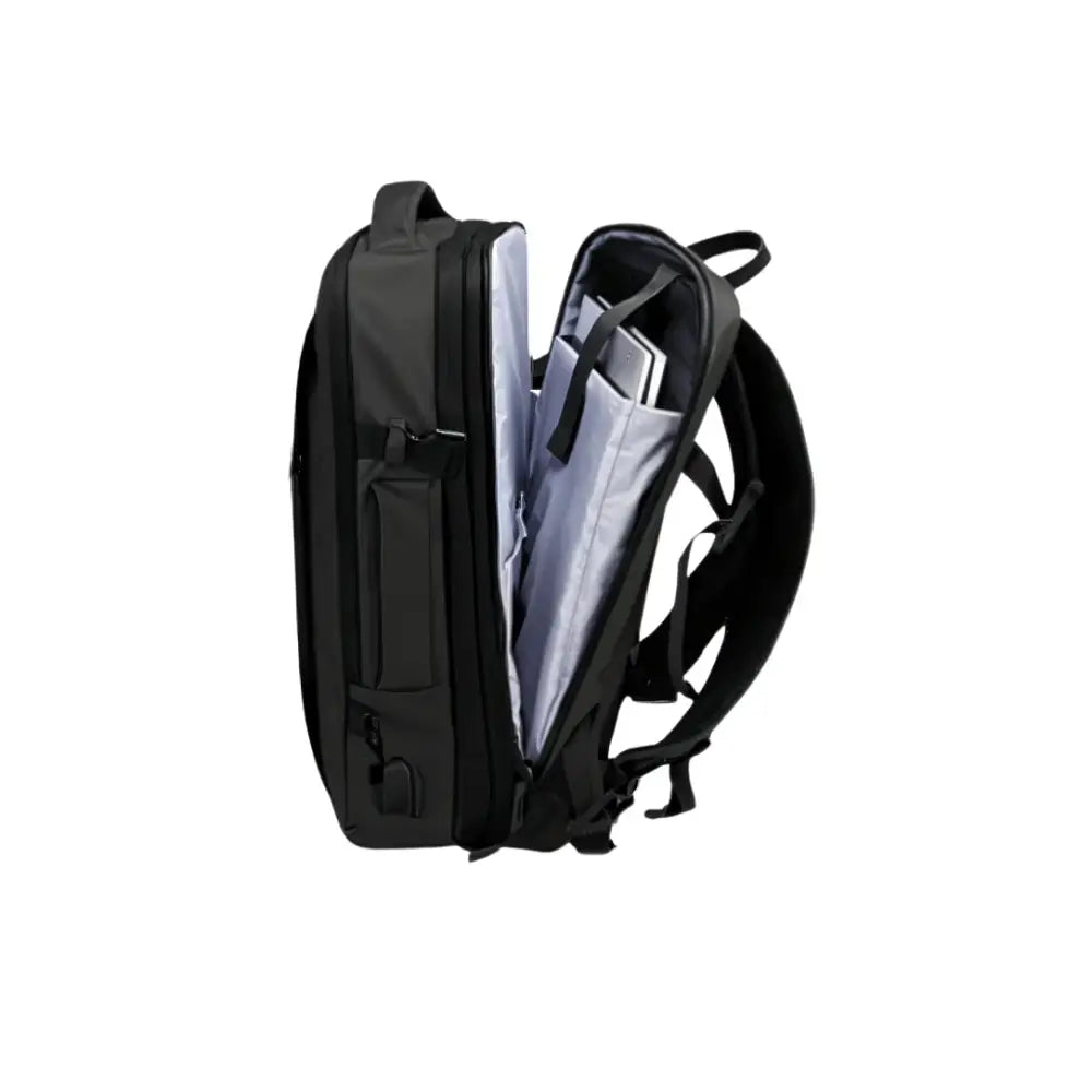 Sac à dos voyage ordinateur doté d’un compartiment principal ouvert noir TechTrek