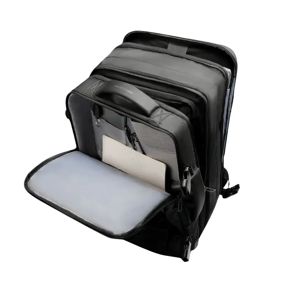 Sac à dos voyage ordinateur doté d’un grand compartiment et design noir ouvert