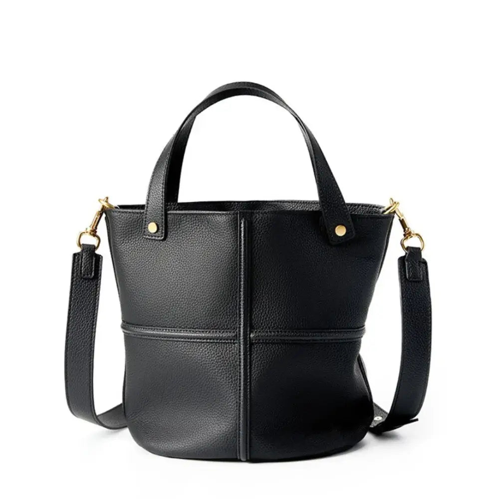 Sac à main en cuir noir avec bandoulière, élégant sac à main en cuir