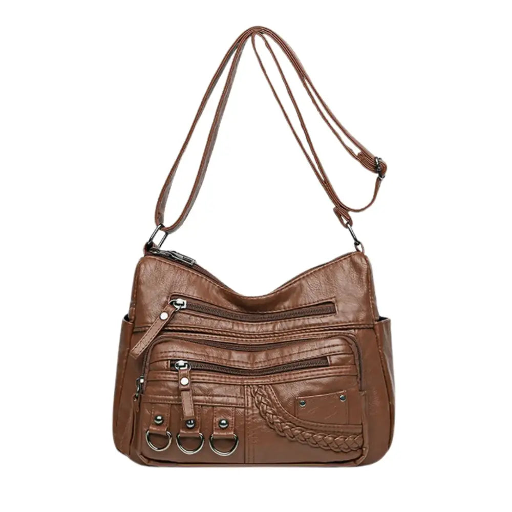 Sac à bandoulière multipoches en faux cuir marron pour un style pratique et élégant