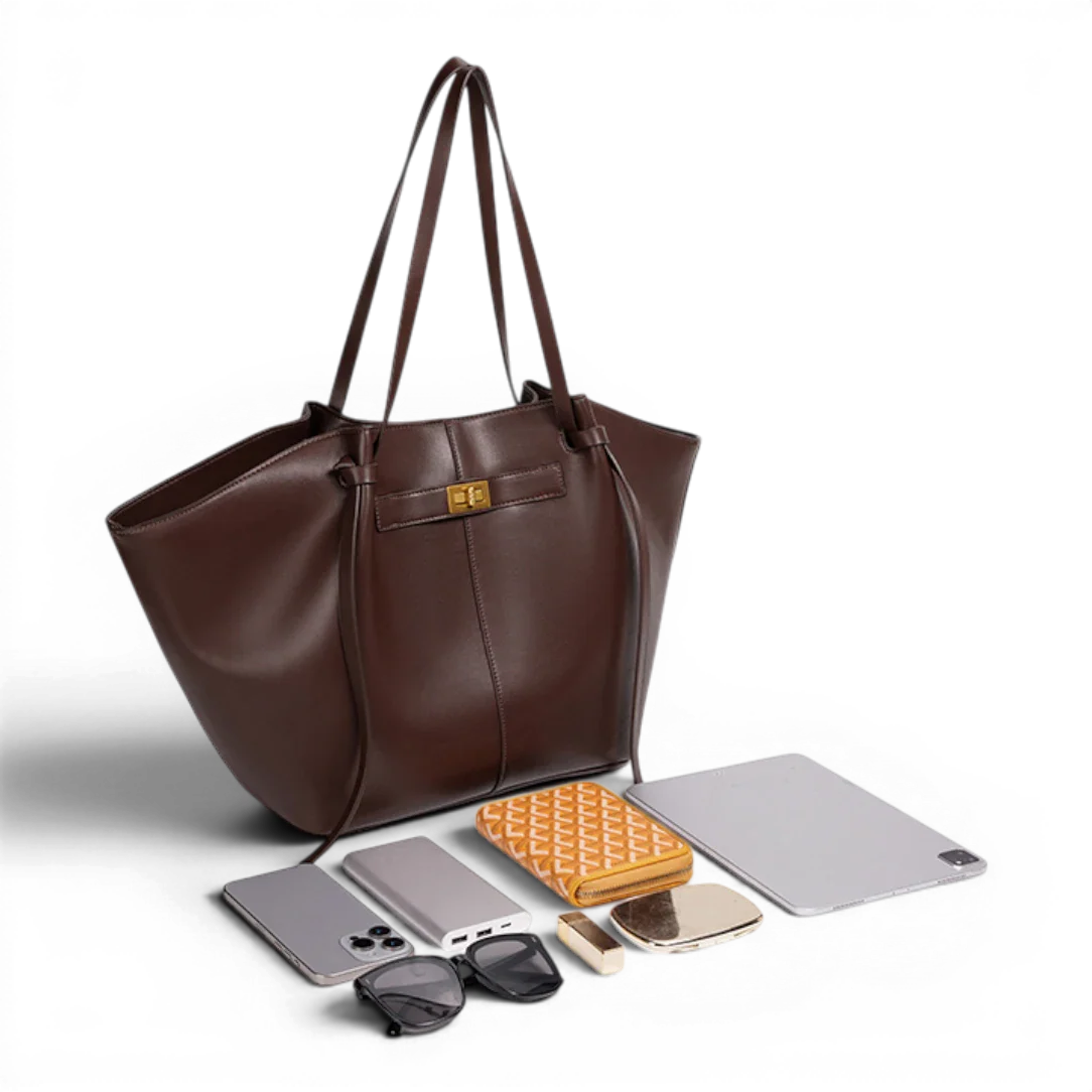 Sac à main de cours grande capacité en cuir marron avec détails en métal doré sac à main ines