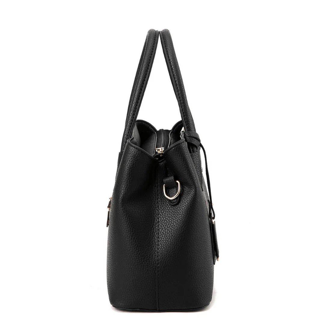 Sac à main minimaliste en cuir noir avec effet cuir texturé - Oxanne