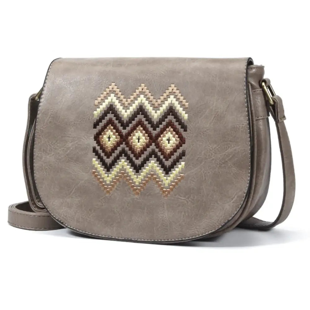 Sac à main à motif avec bandoulière taupe et design brodé élégant