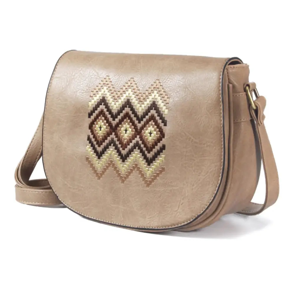 Sac à main à motif avec sacoche taupe ornée de broderies élégantes