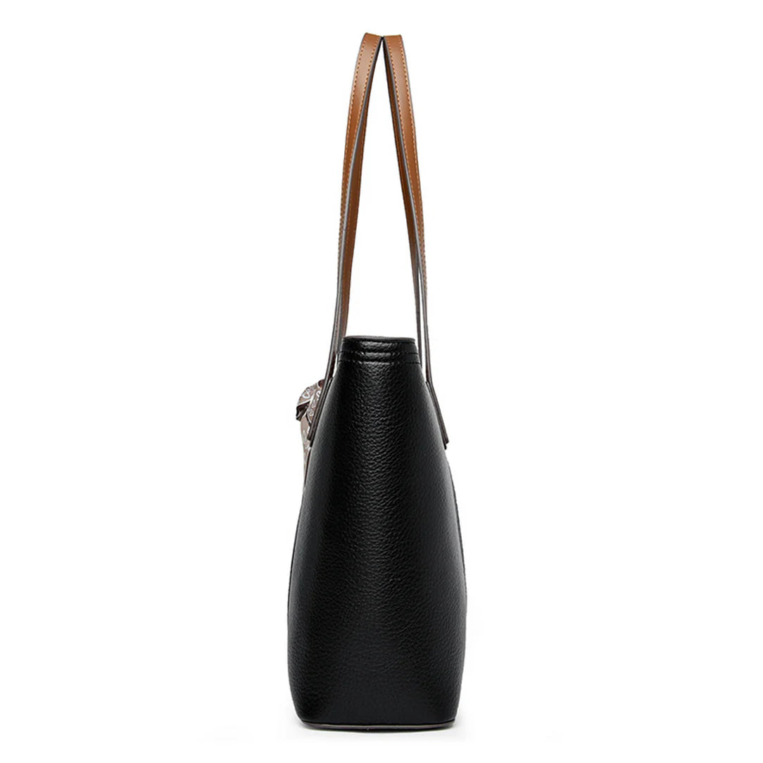 Sac à main porté épaule Mérén en cuir texturé, noir avec bretelles marron