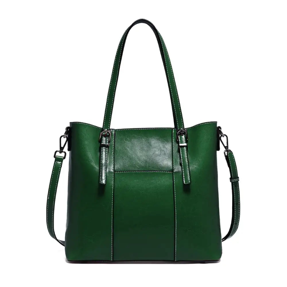 Sac à main portée épaule en cuir vert, idéal pour bureau aux sorties