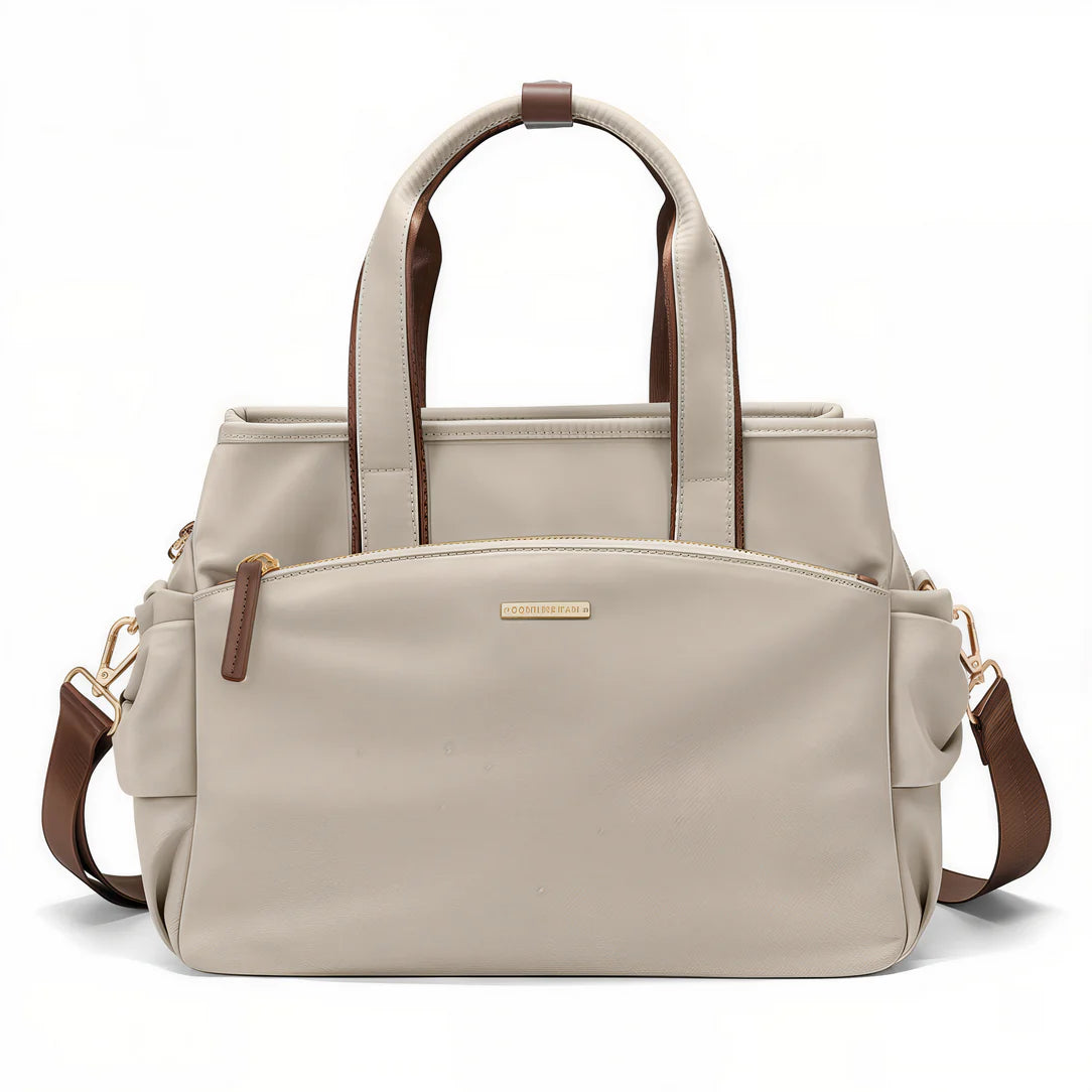 Sac à main tendance beige avec accents marron, accessoire mode élégant Mirel