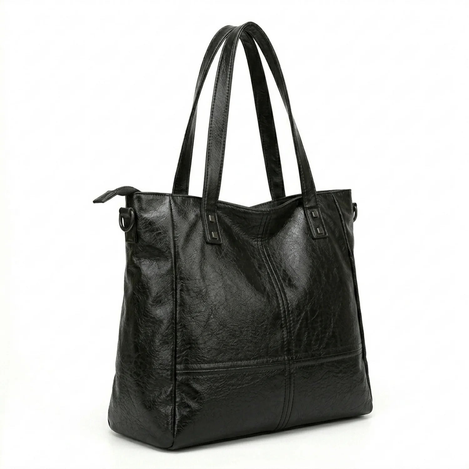 Sac à main verni cours montaigne en cuir noir avec design structuré et anses doubles modèle spacieux