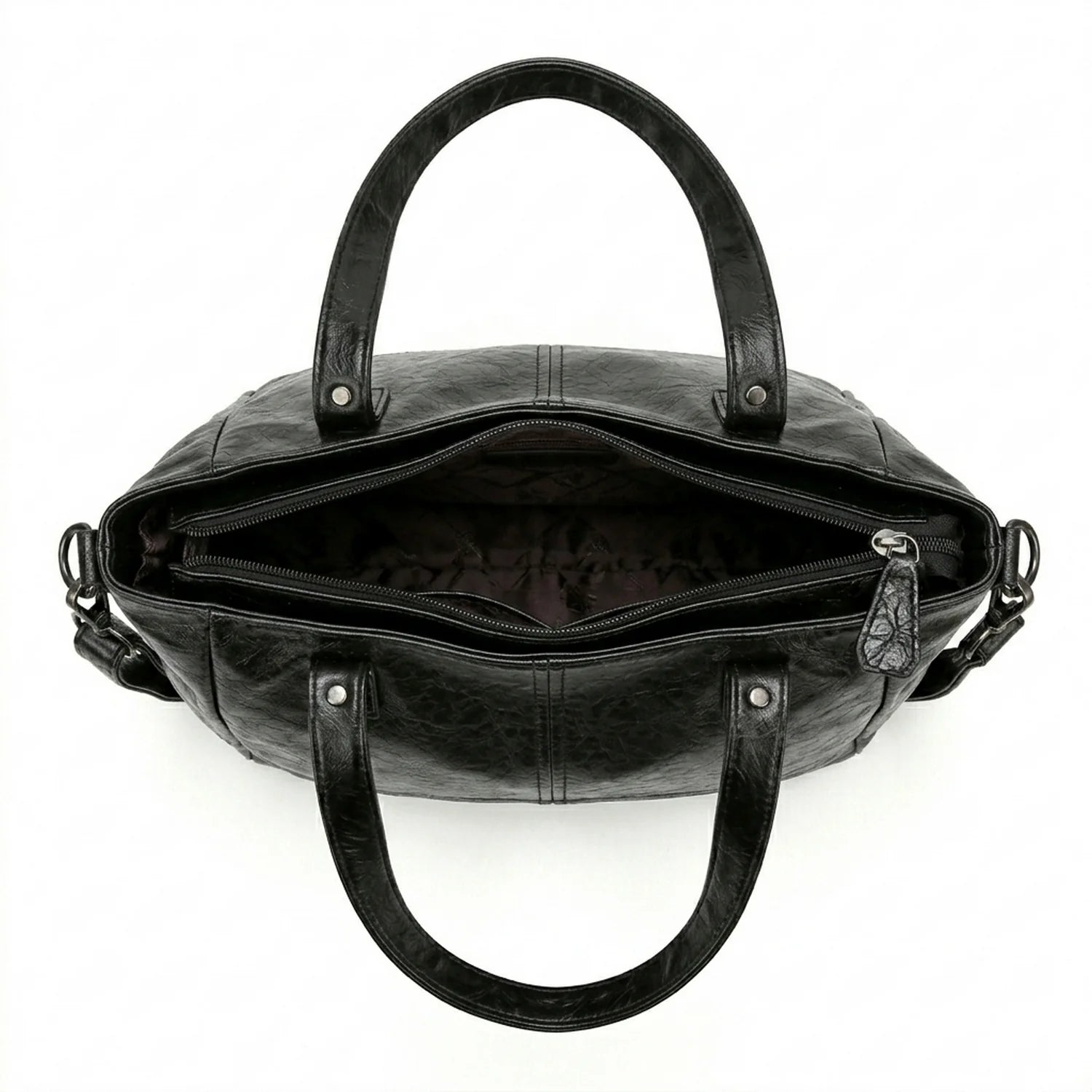 Sac à main verni noir en cuir texturé avec double poignée pour cours montaigne modèle spacieux