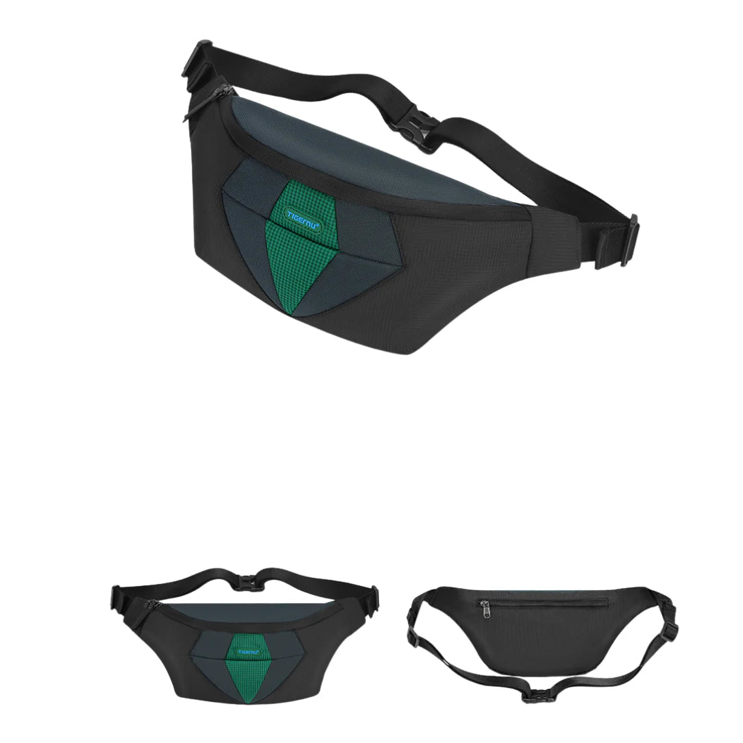 Alt text: Sac banane sport noir et vert, parfait pour votre banane sport active