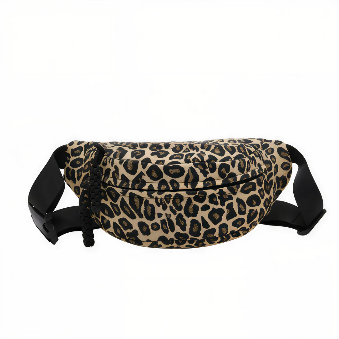 Sac banane XL léopard avec imprimé léopard et sangle noire pour un look élégant