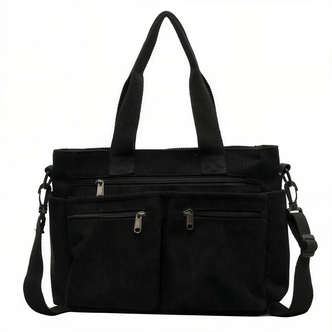 Sac bandoulière velours côtelé en matière douce, noir, Cozy