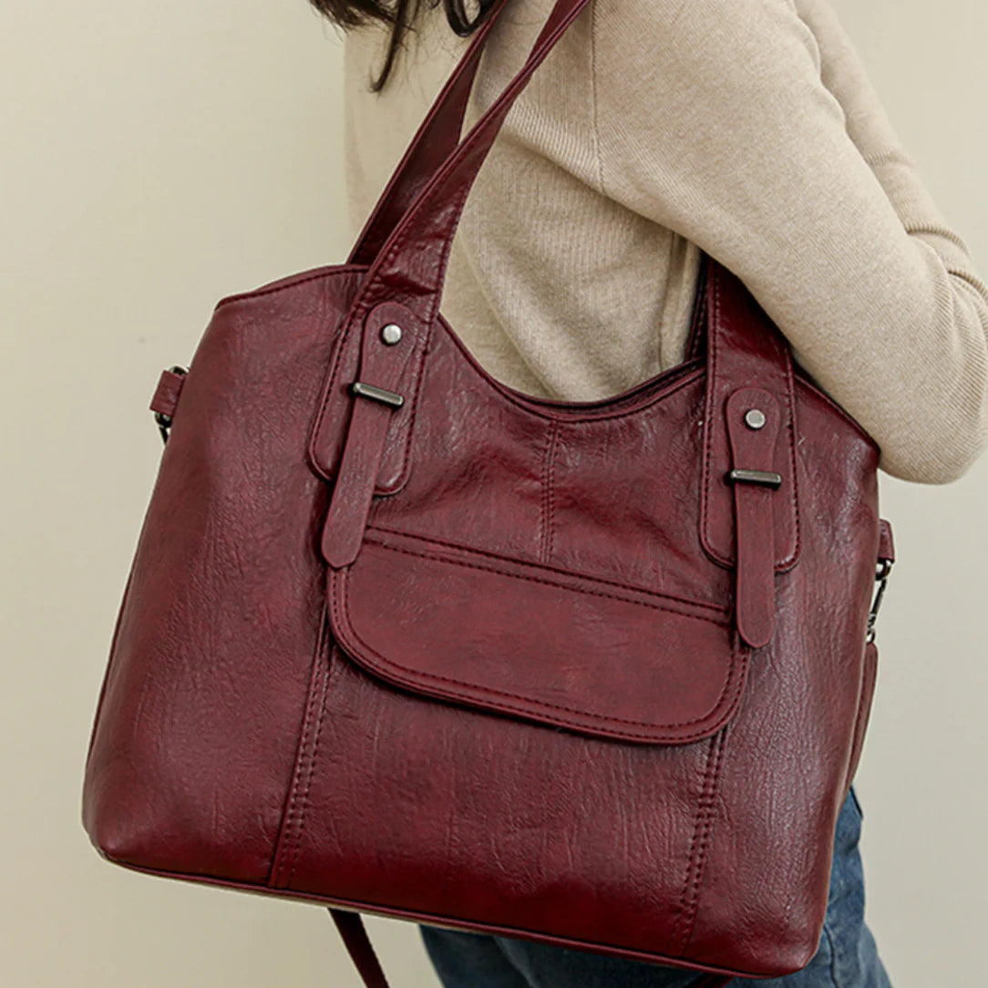 Sac cabas en cuir souple Varenzo, maroon, parfait pour un port main élégant