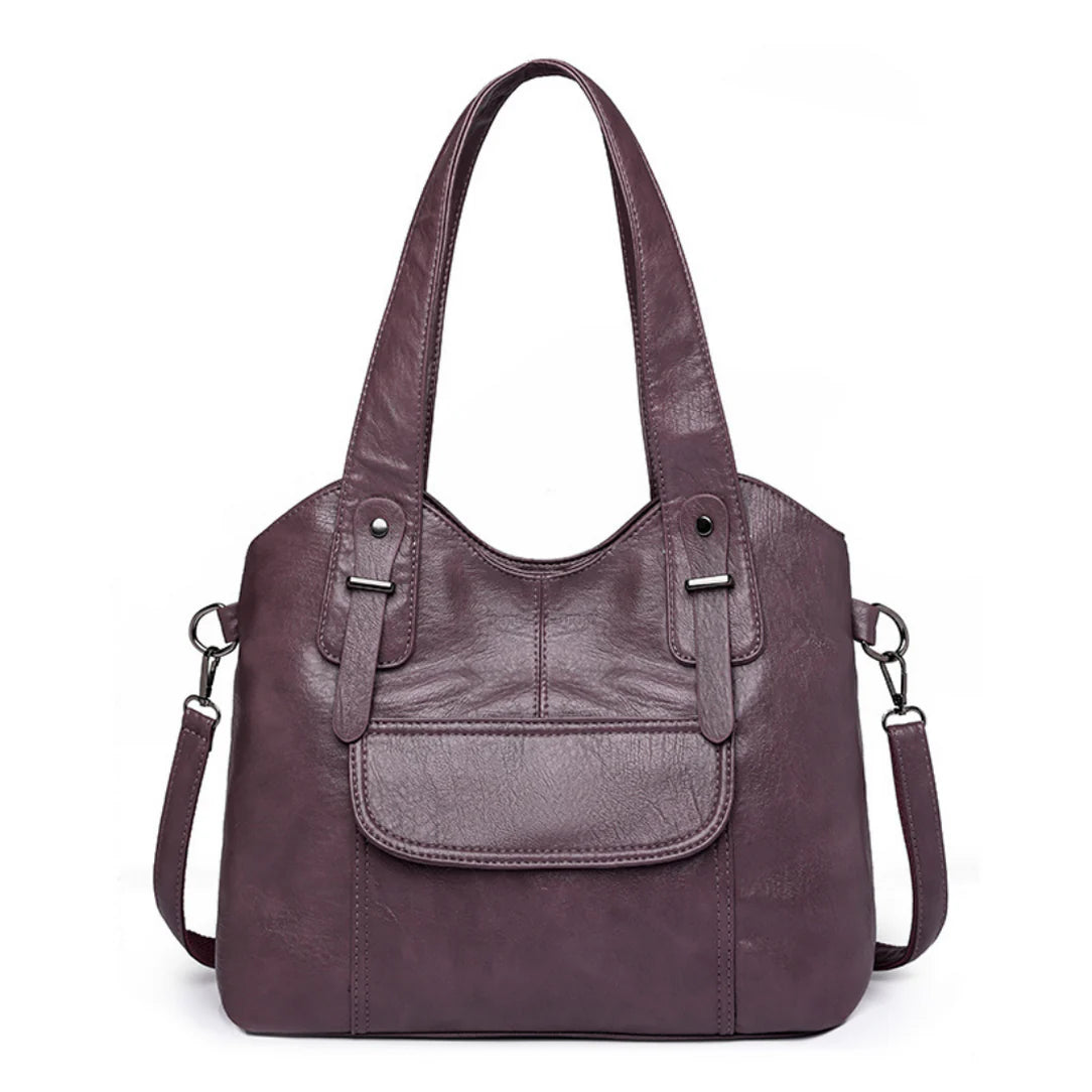 Sac cabas en cuir souple couleur prune, parfait pour le port main Varenzo
