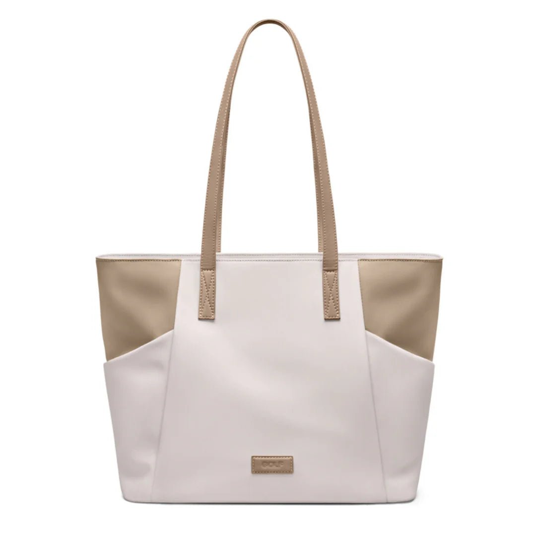 Sac cabas femme ordinateur blanc et tan, sac cabas élégante pour femme à Cassara