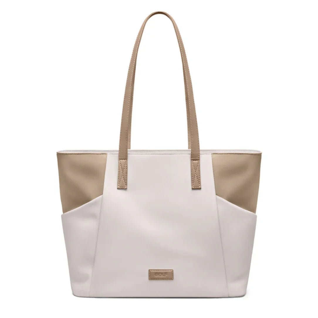 Sac cabas femme ordinateur blanc et tan, sac cabas élégante pour femme à Cassara