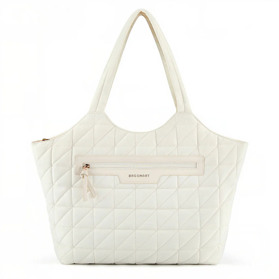 Sac cabas matelassé blanc quilté, élégant sac cabas en cuir pour femmes