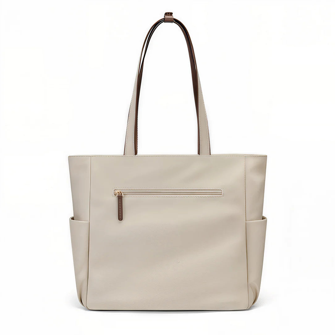 Sac cabas multipoches beige avec brown handles, style et praticité Vélina