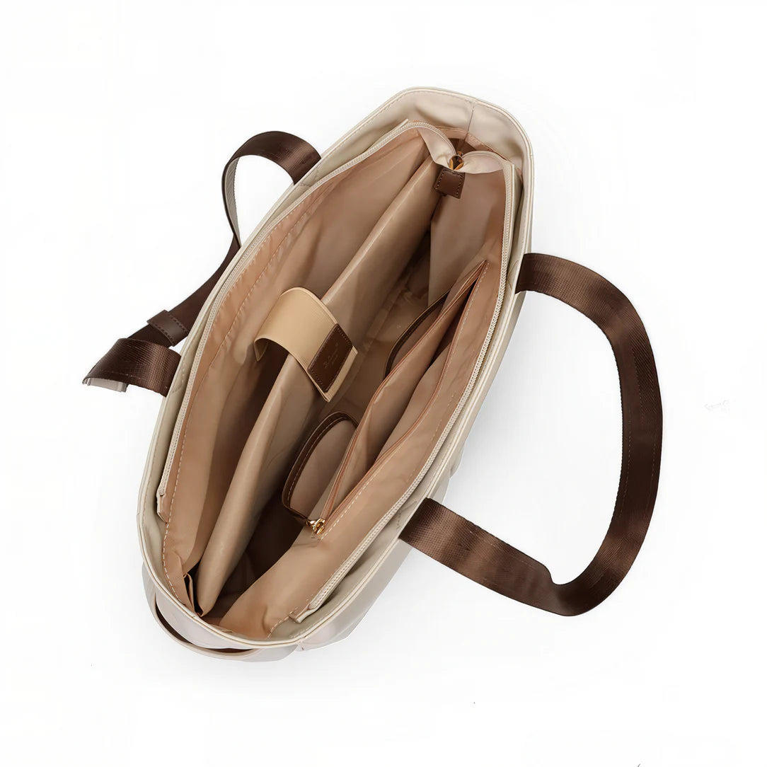 Sac cabas multipoches beige avec brown straps idéal pour toutes vos envies