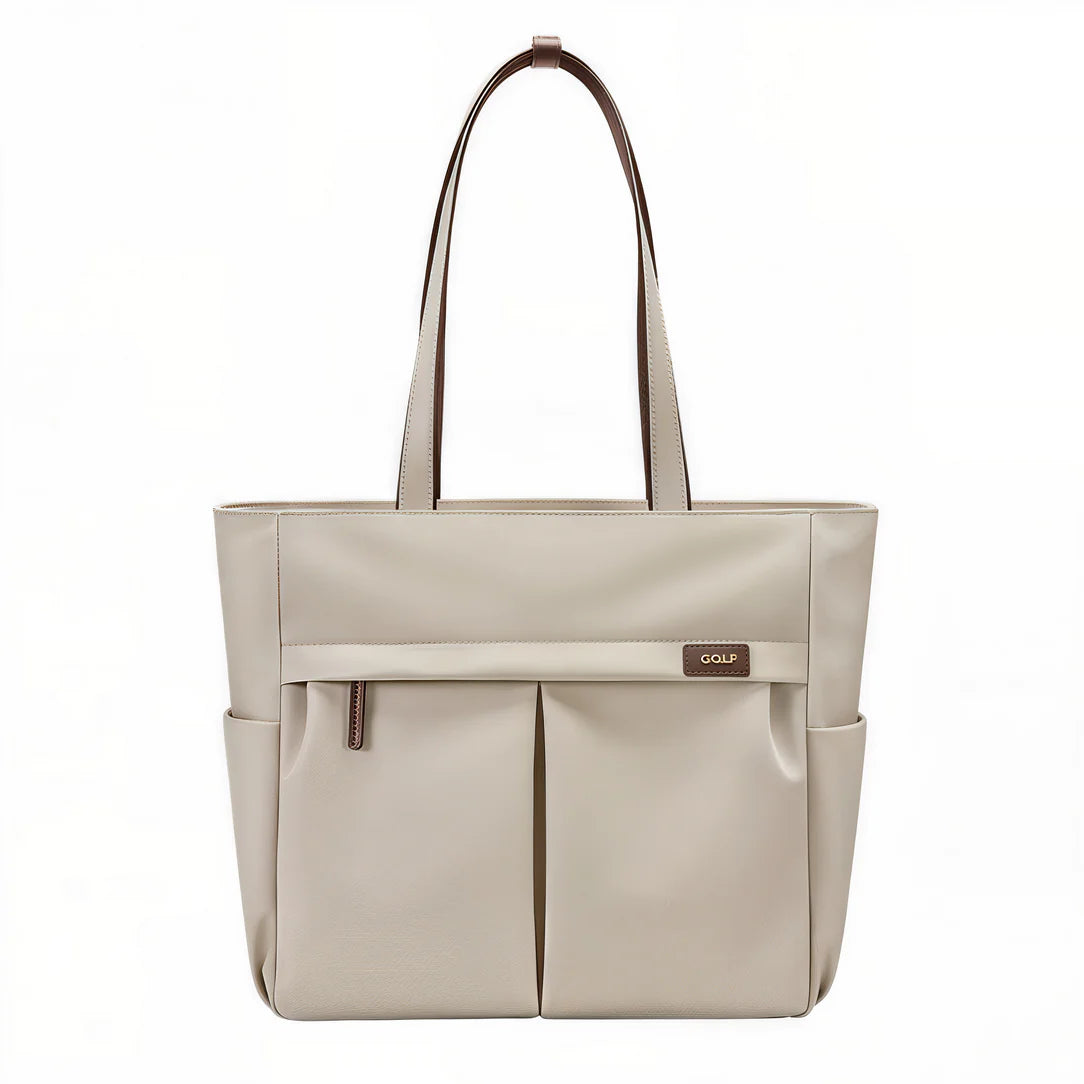 Sac cabas multipoches Beige avec poignées marron Vélina pour un style pratique et élégant