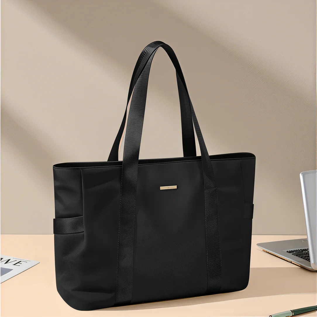 Sac de cour étudiante Myriade avec effets personnels, noir tote bag avec poignées