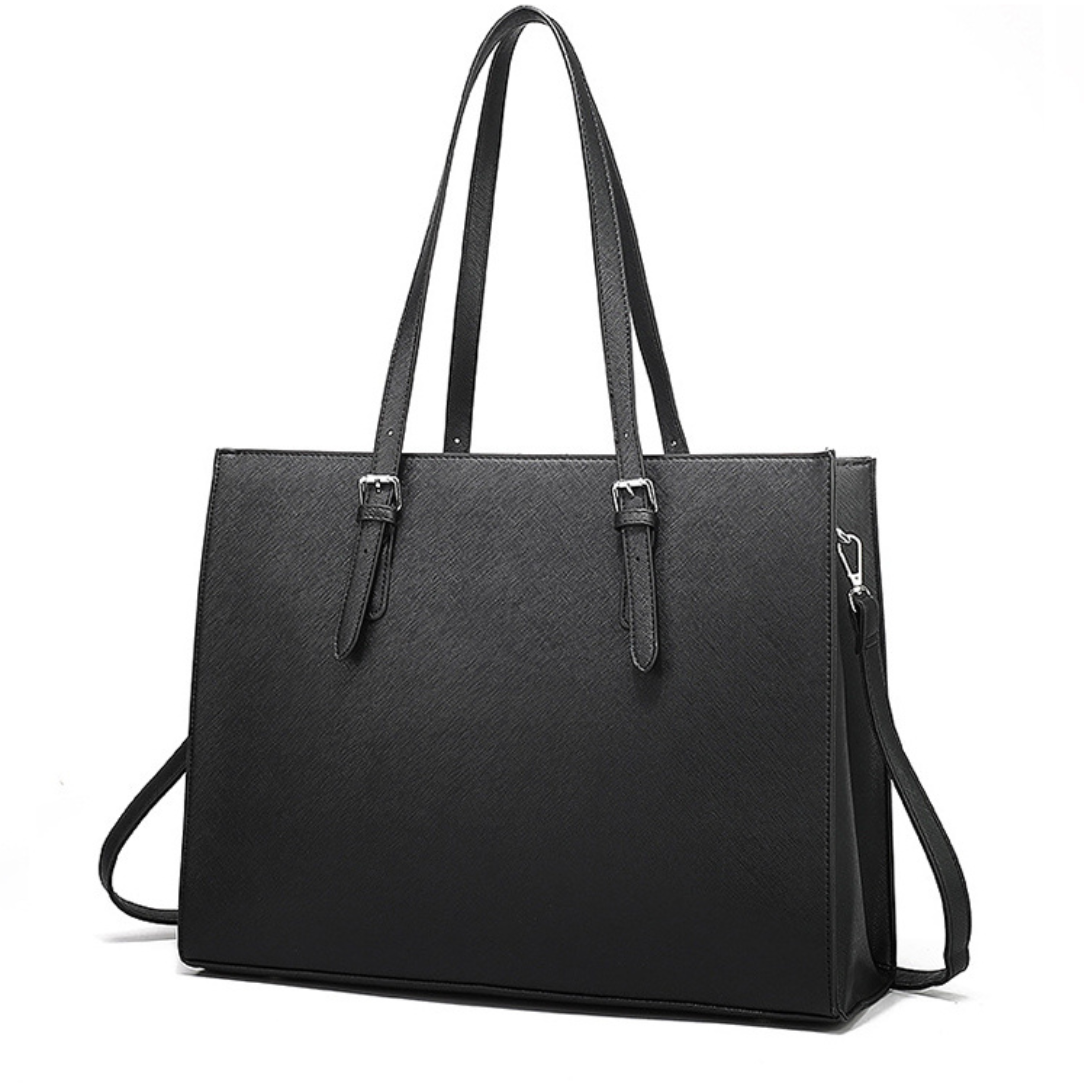 Sac de cour noir Tessium en cuir noir, tote bag élégant et tendance