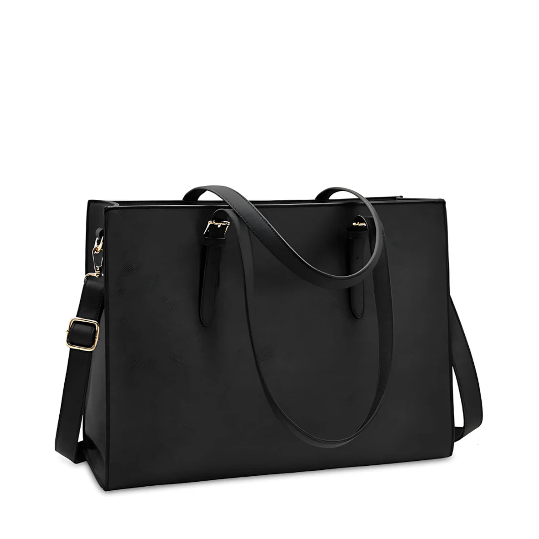 Sac de cour noir Tessium en cuir noir, sac fourre-tout élégant et tendance