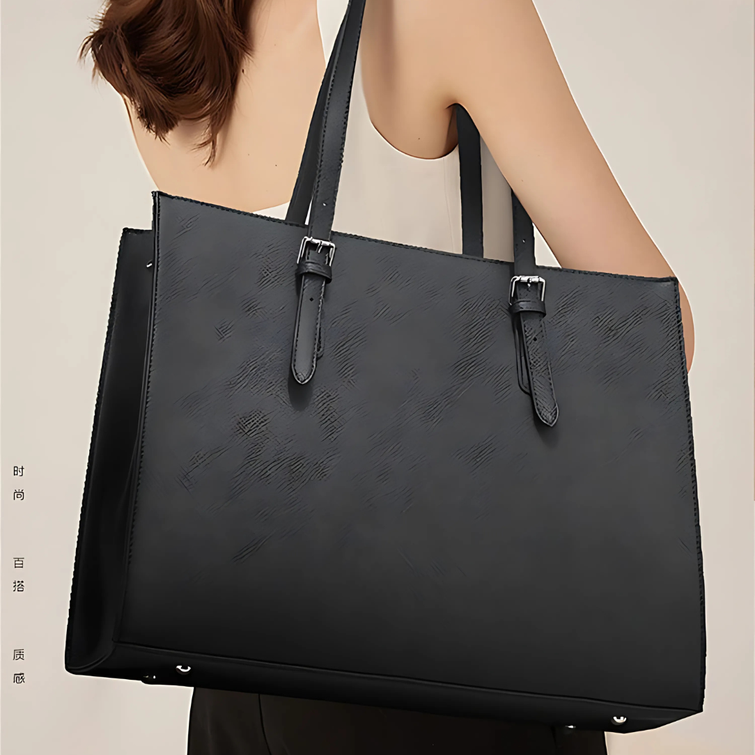 Sac de cour noir Tessium en cuir noir, élégant Tote en cuir noir Tessium