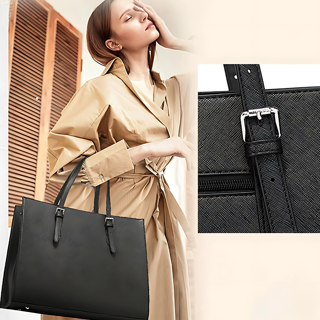 Sac de cour noir Tessium en cuir noir, sac à main élégant et tendance