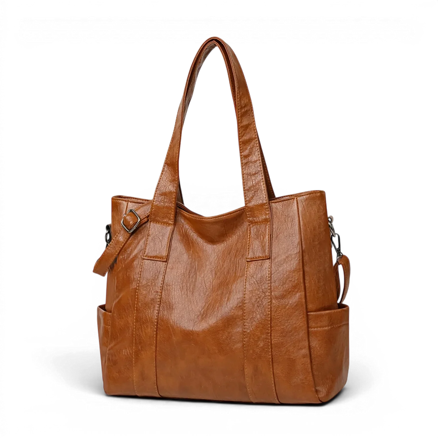 Sac de cours à bandoulière chic wanderval en cuir marron avec deux poignées supérieures et poches latérales