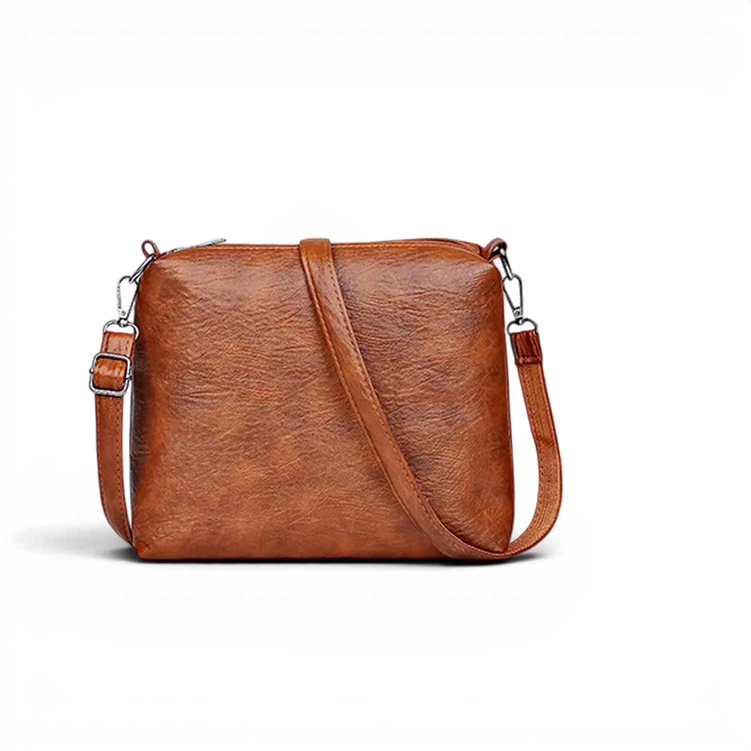 Sac de cours à bandoulière chic en cuir marron avec surface texturée et ferrures argentées wanderval