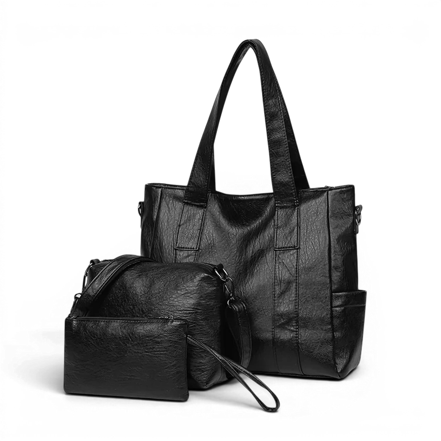 Sac de cours à bandoulière chic wanderval en similicuir noir texturé avec bandoulière assortie
