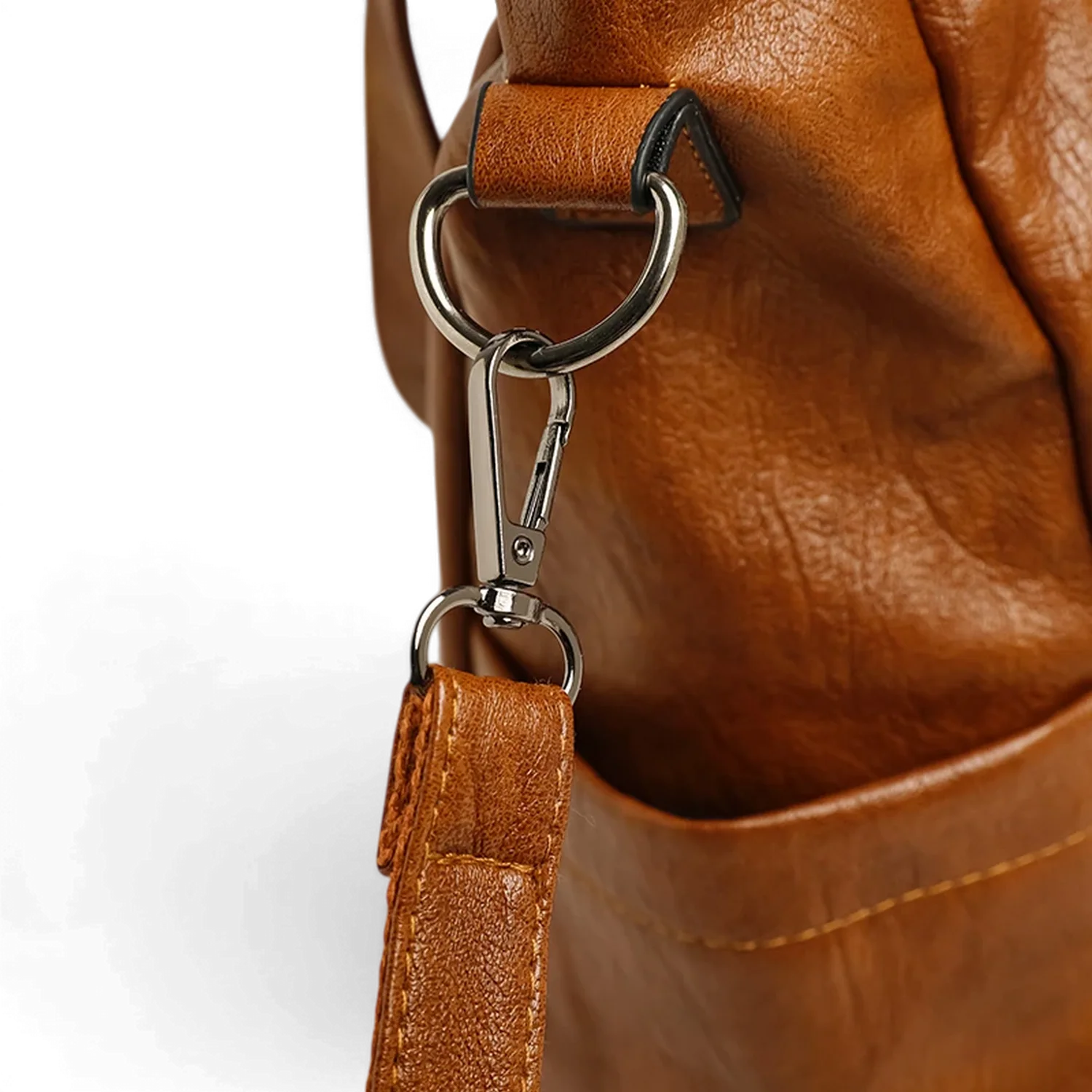 Sac de cours à bandoulière chic 3 ensembles avec bandoulière en cuir tan et mousqueton métal argenté