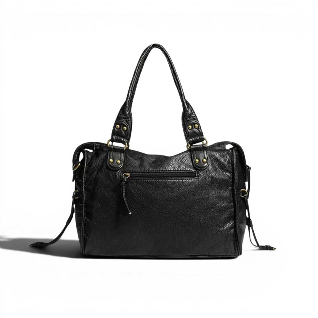 Sac de cours Klassi sac en cuir noir avec forme structurée et détails en métal doré
