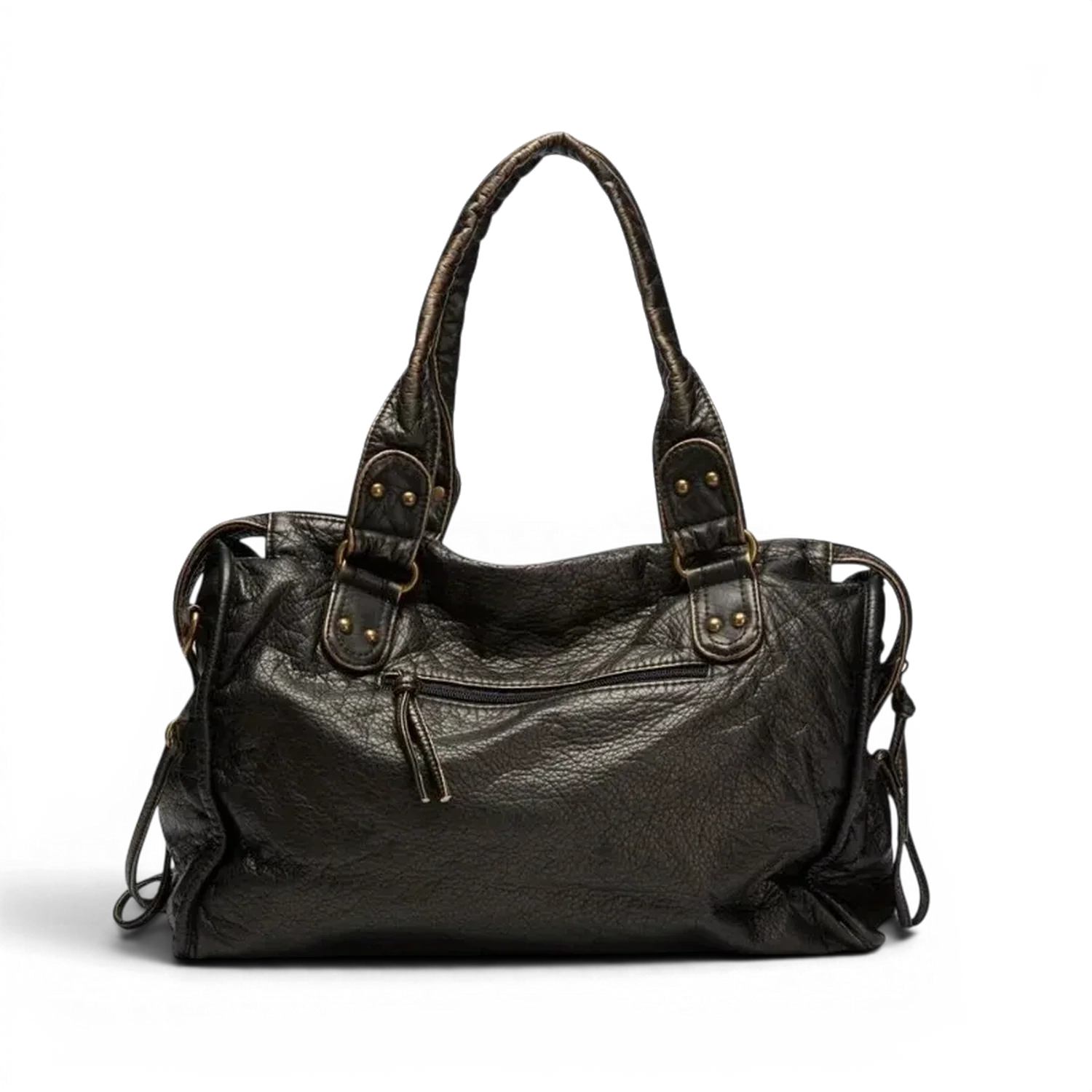 Sac de cours rétro vintage bagara en cuir noir avec surface texturée et anses solides