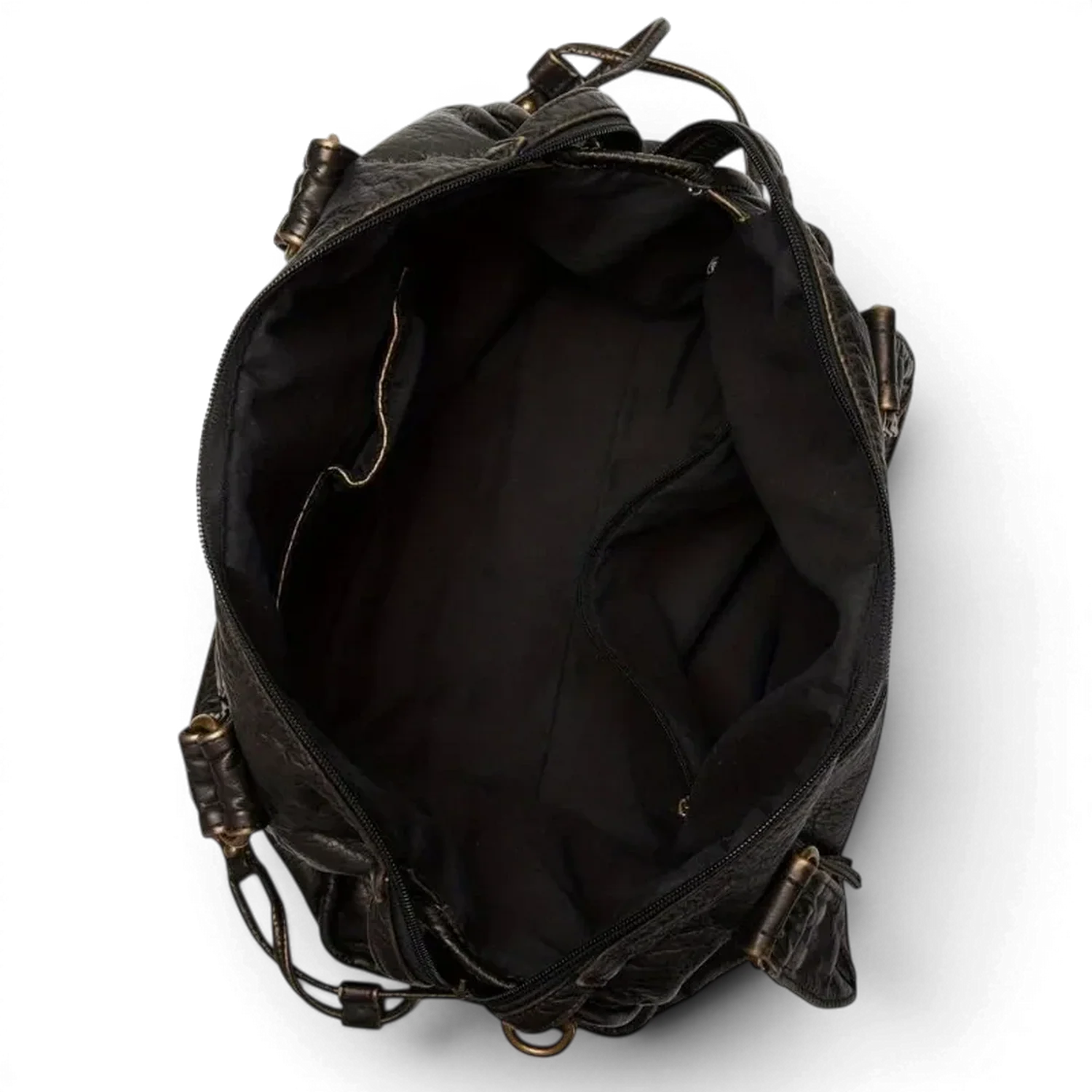 Sac de cours rétro vintage bagara en cuir noir matelassé avec quincaillerie ton laiton
