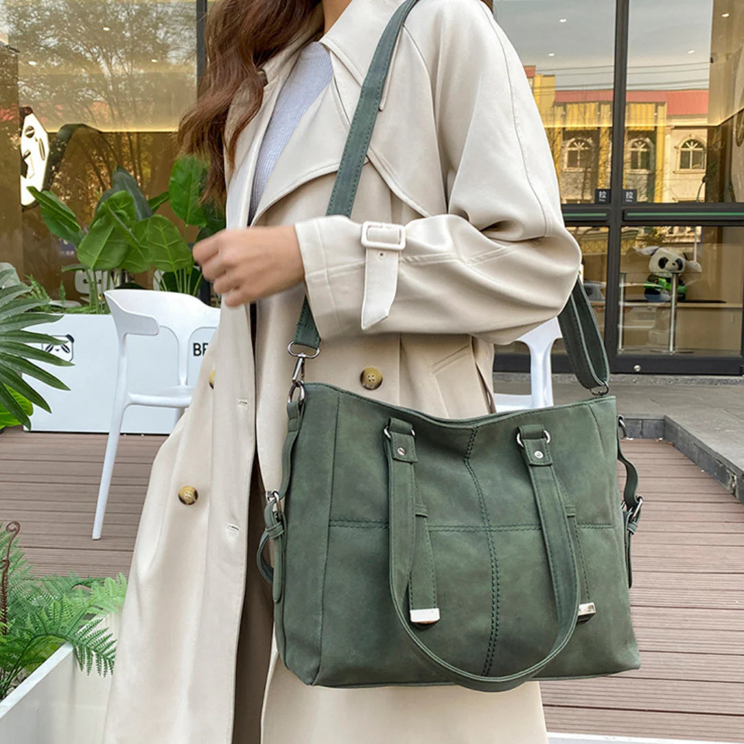 Sac de cours vintage Mirado en cuir vert pour un style classique et élégant