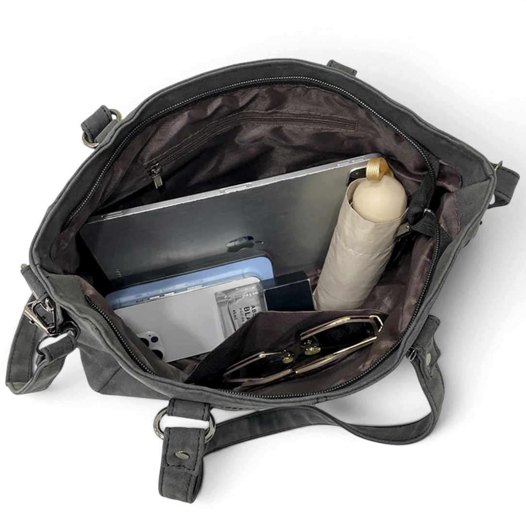 Sac de cours vintage mirado sac en toile grise avec intérieur structuré et plusieurs compartiments pratiques