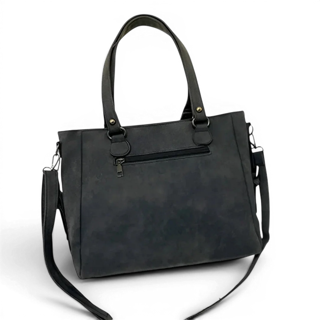 Sac de cours vintage mirado en suède gris foncé avec bandoulière ajustable et poignées supérieures
